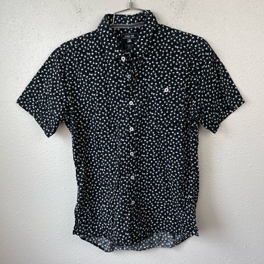 Level Ten Palm Tree Button Down Shirt Size S EUC